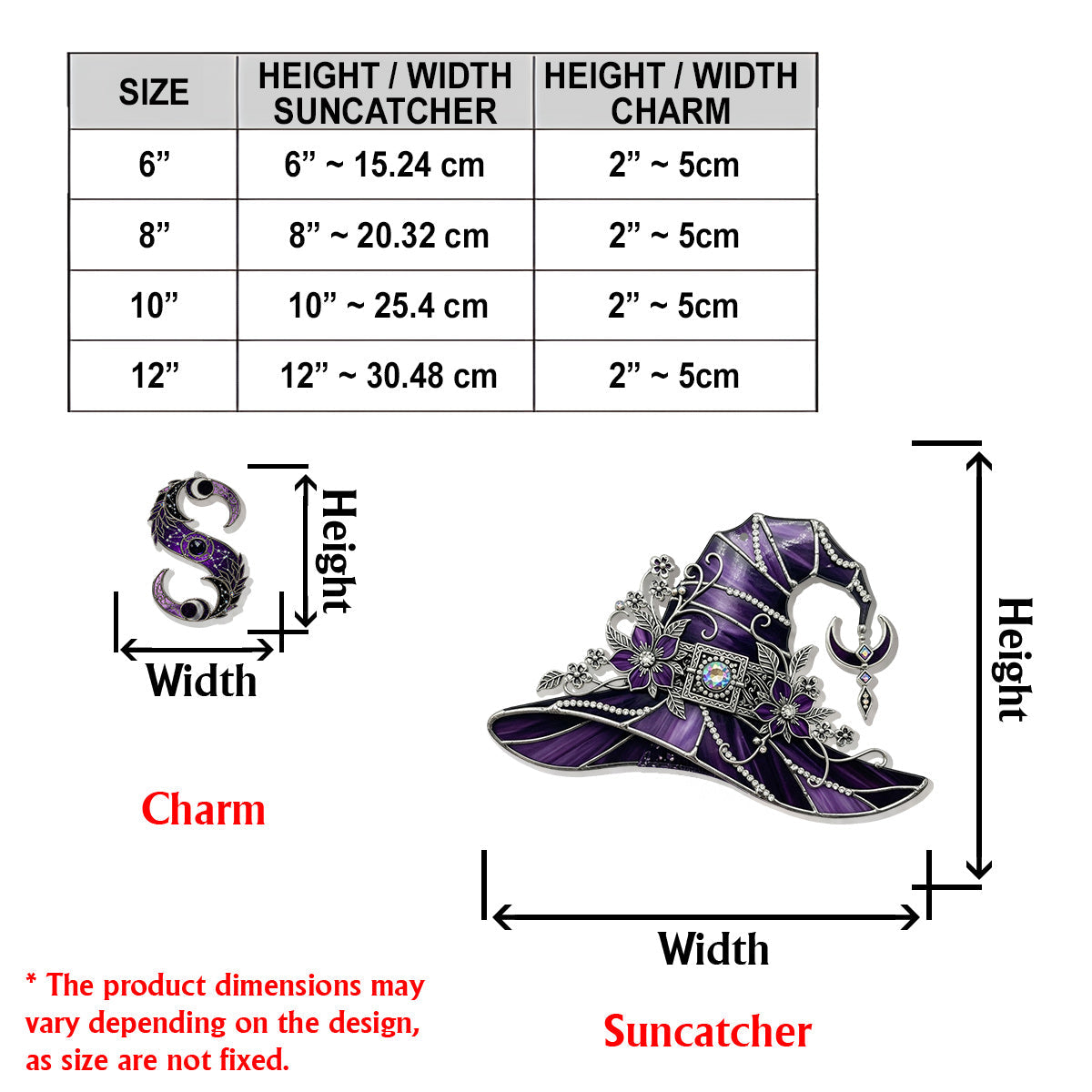 Floral With Hat - Personalized Witch Window Hanging Suncatcher With Custom Charms
