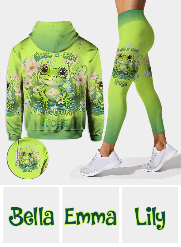 Einfach ein Mädchen, das Frösche liebt – Personalisierter Frosch-Hoodie und Leggings
