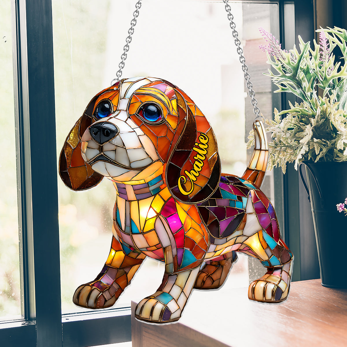 I Love My Dog - Personalized Dog Window Hanging Suncatcher Ornament