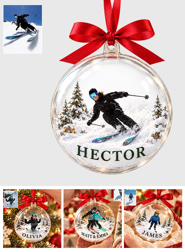 Love Skiing - Personalized Skiing Acrylic Ball Ornament