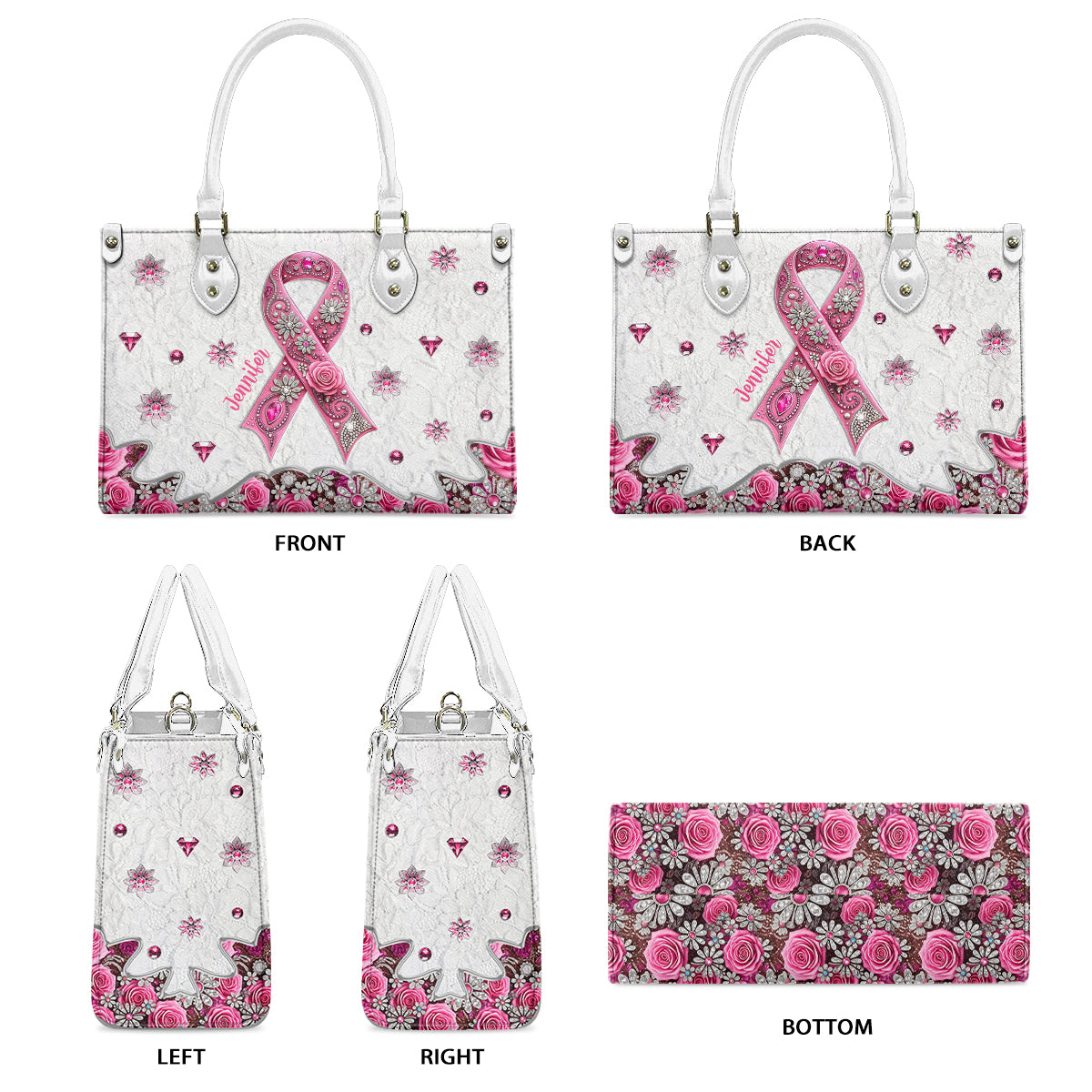 Breast Cancer Awareness - Personalized Breast Cancer Awareness Leather Handbag