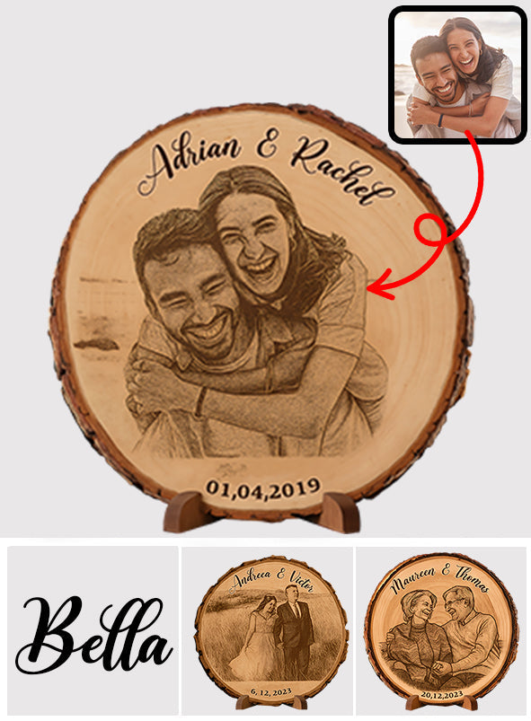 Custom Photo on Bark Edge Wood - Personalized Couple Custom Shaped Wood Plaque