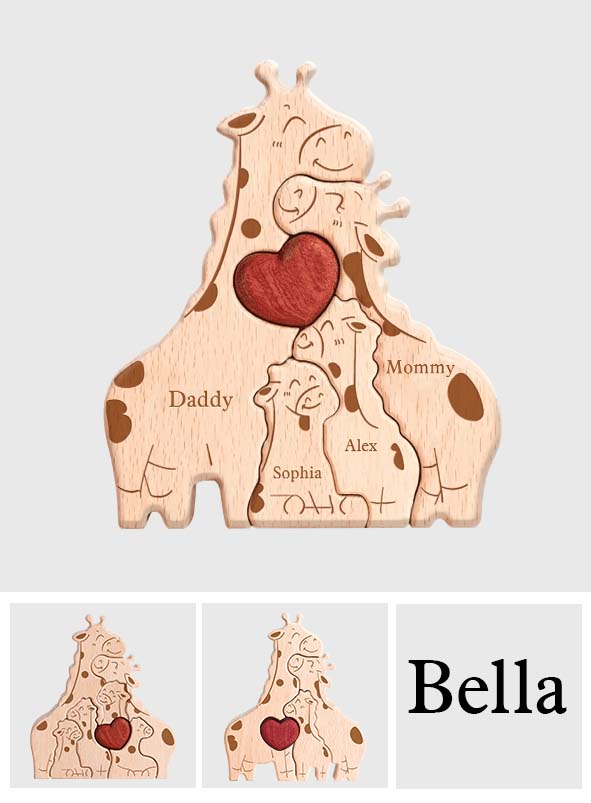 Famille heureuse - Puzzle en bois personnalisé en forme de famille