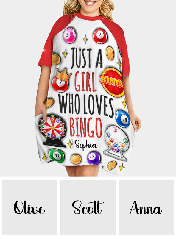 Einfach ein Mädchen, das Bingo liebt – Personalisiertes Schlafshirt-Kleid für Bingospielerinnen