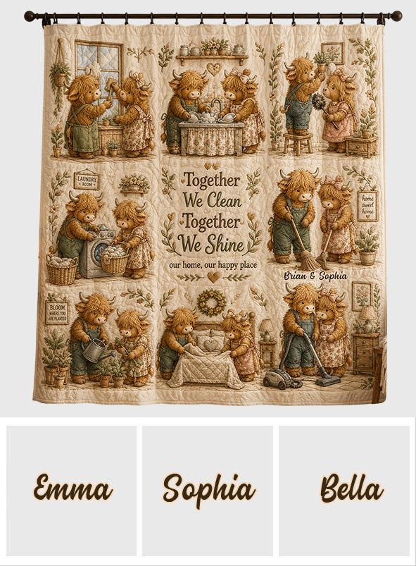 Gemeinsam reinigen wir unser Zuhause - Personalisierte Highland Cow Verdunkelungsvorhänge/Set