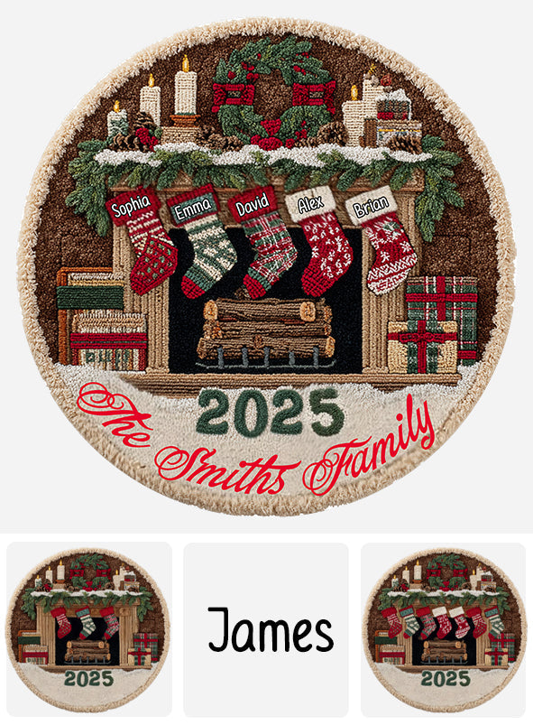 Joyeux Noël - Tapis rond familial personnalisé