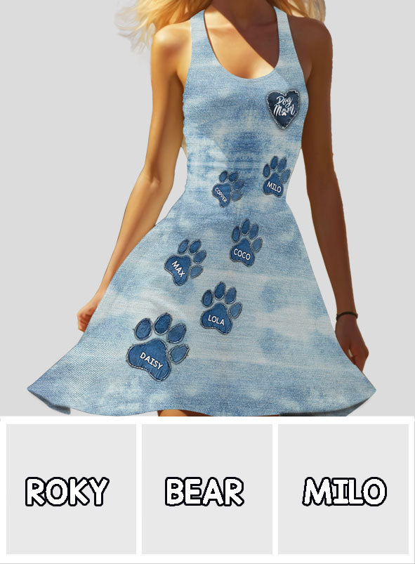 Robe sans manches personnalisée Dog Mom Denim Paw pour chien