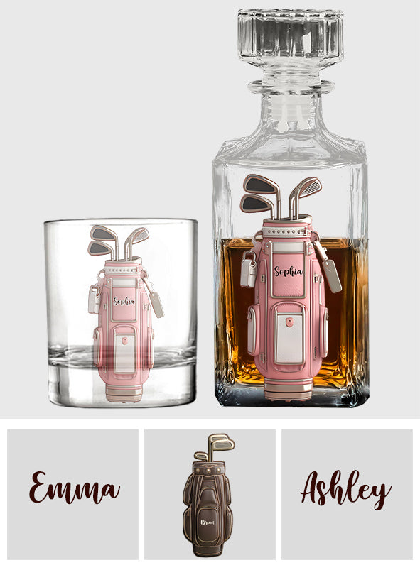 Luxuriöses Geschenk für Golfer mit individuellem Namen – Personalisiertes Golf-Whisky-Dekanter-Set