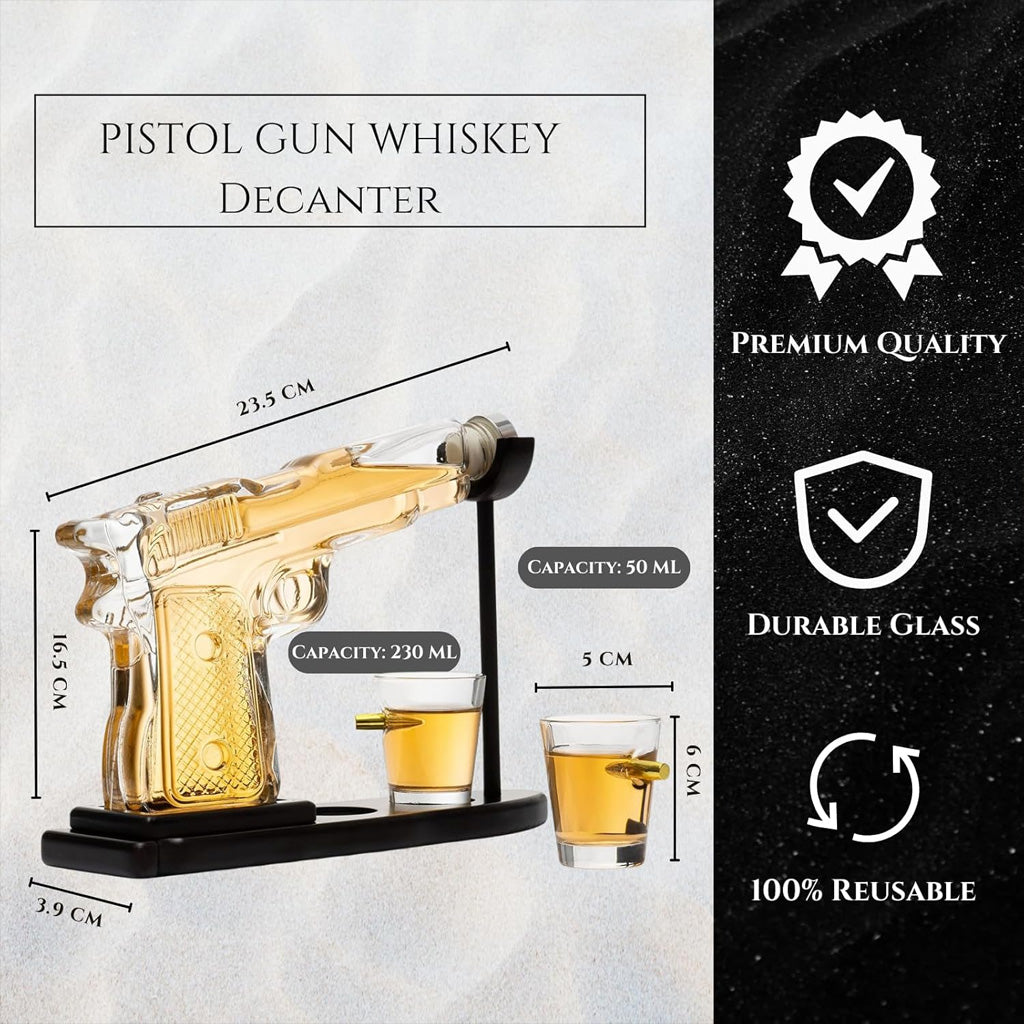 Whiskey Gun Decanter Set with 2 Bullet Glasses