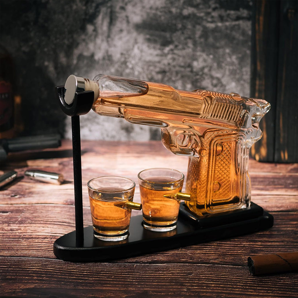 Whiskey Gun Decanter Set with 2 Bullet Glasses