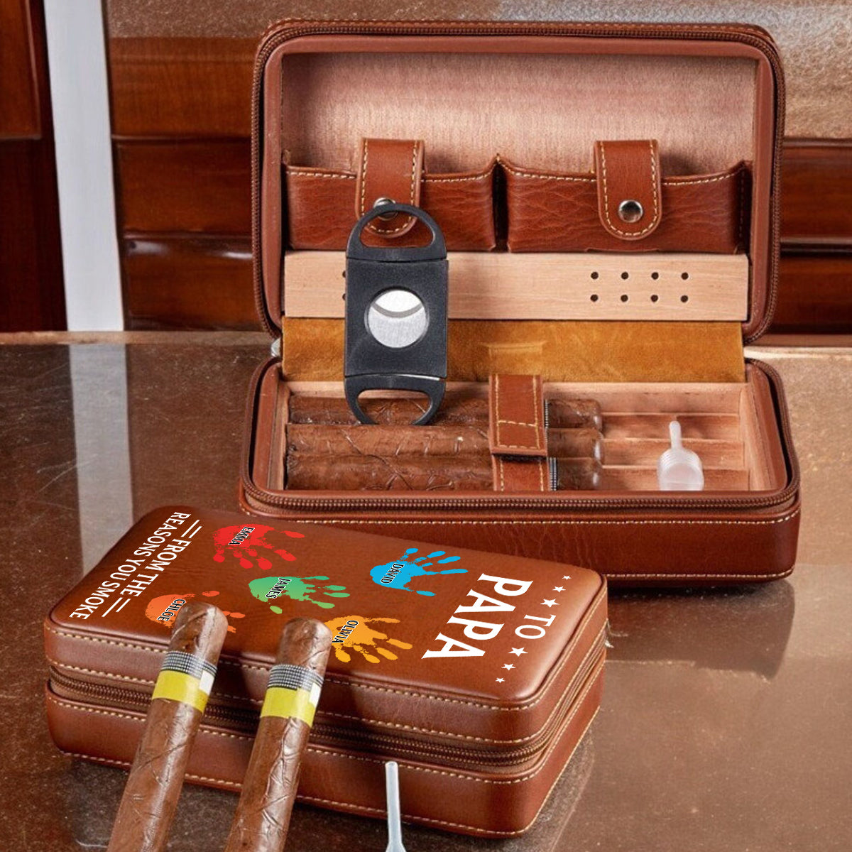 To Dad From The Reasons You Smoke - Personalized Father Travel Cigar Humidor Case