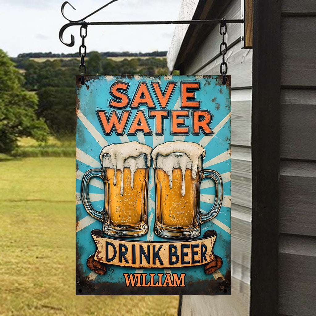 Save Water Drink Beer - Personalized Beer Rectangle Metal Sign