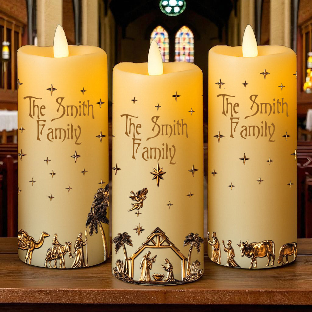 Nativity Scene - Personalized Christian Flameless Candle