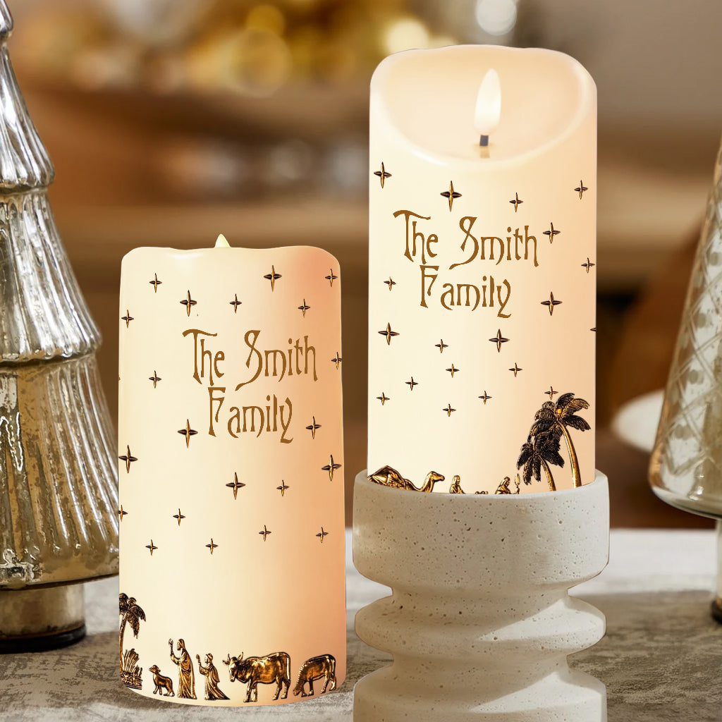 Nativity Scene - Personalized Christian Flameless Candle