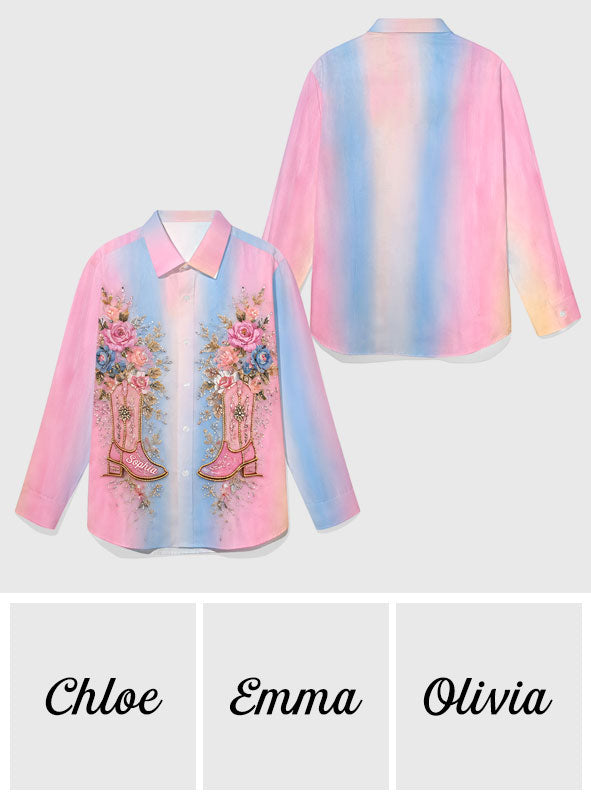 Cowgirl Siprit - Personalized Cowgirl Button-Up Shirt