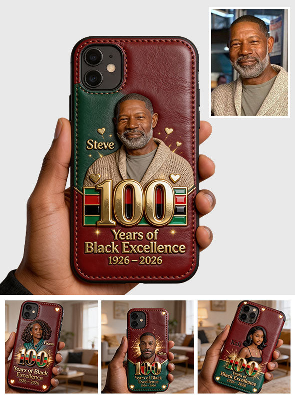 100 ans d'excellence noire - Étui de téléphone personnalisé en cuir afro-américain