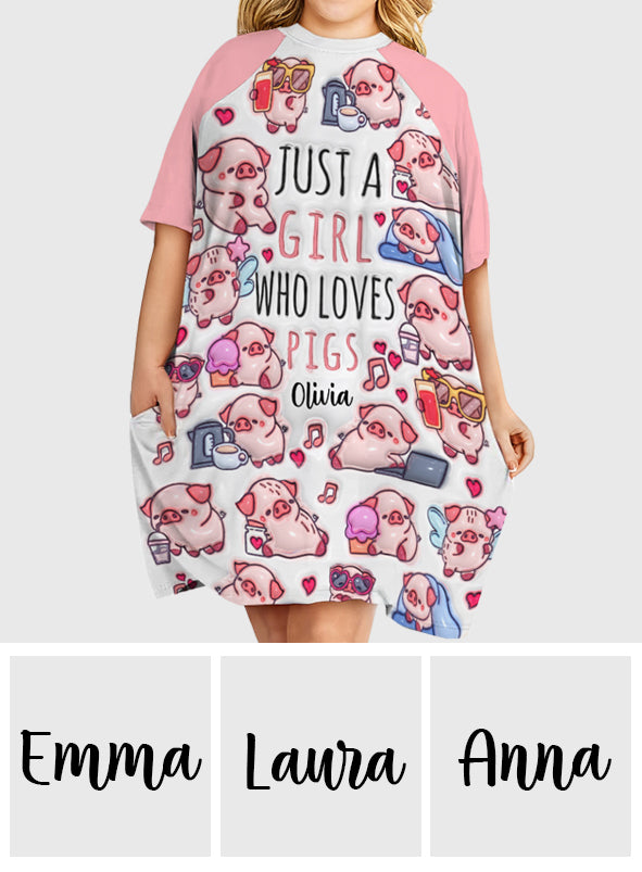 Einfach ein Mädchen, das Schweine liebt – personalisiertes Schlafshirt-Kleid für Schweineliebhaber