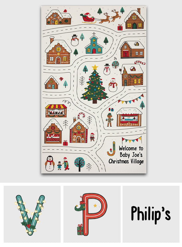 Bienvenue au village de Noël - Tapis enfant personnalisé
