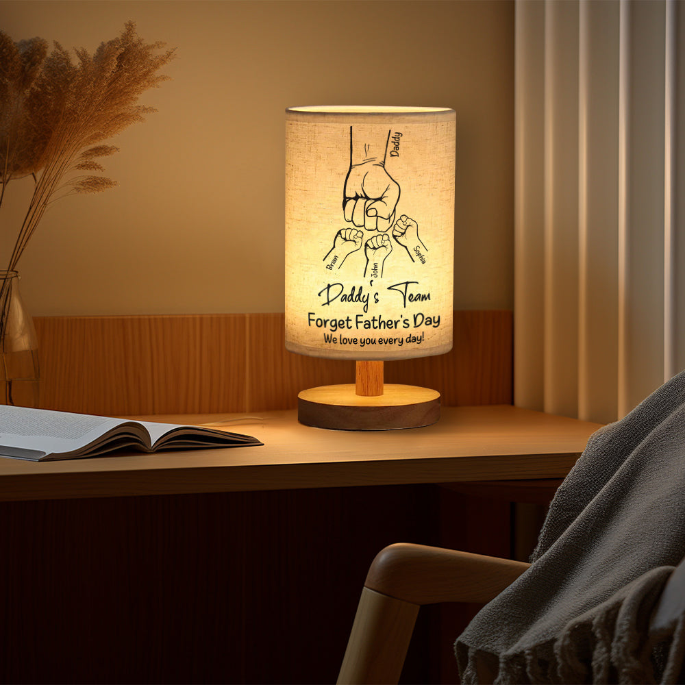Daddy's Team - Personalized Father Table Lamp with Wood Base
