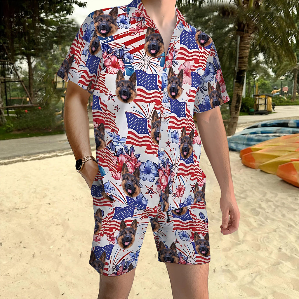 Patriotic Dog - Personalized Dog Hawaiian Shirt & Men Shorts