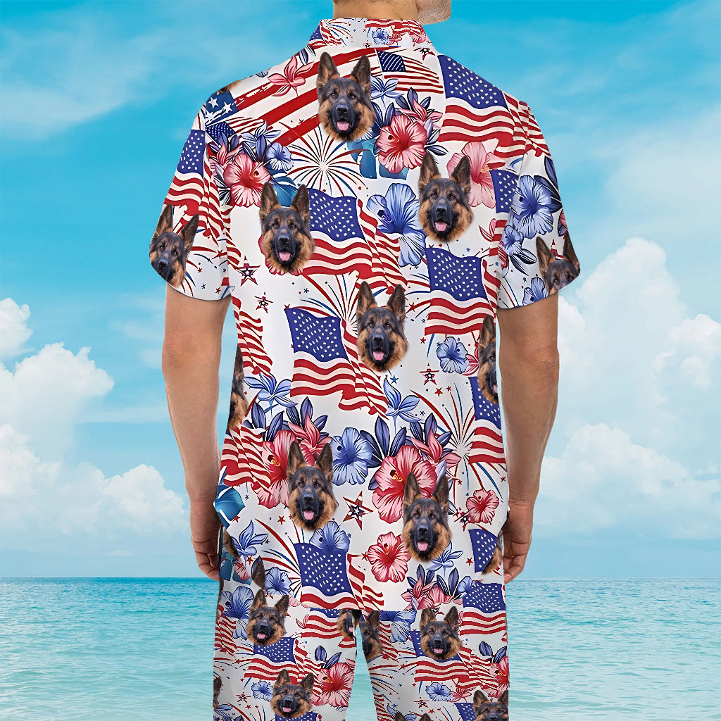 Patriotic Dog - Personalized Dog Hawaiian Shirt & Men Shorts