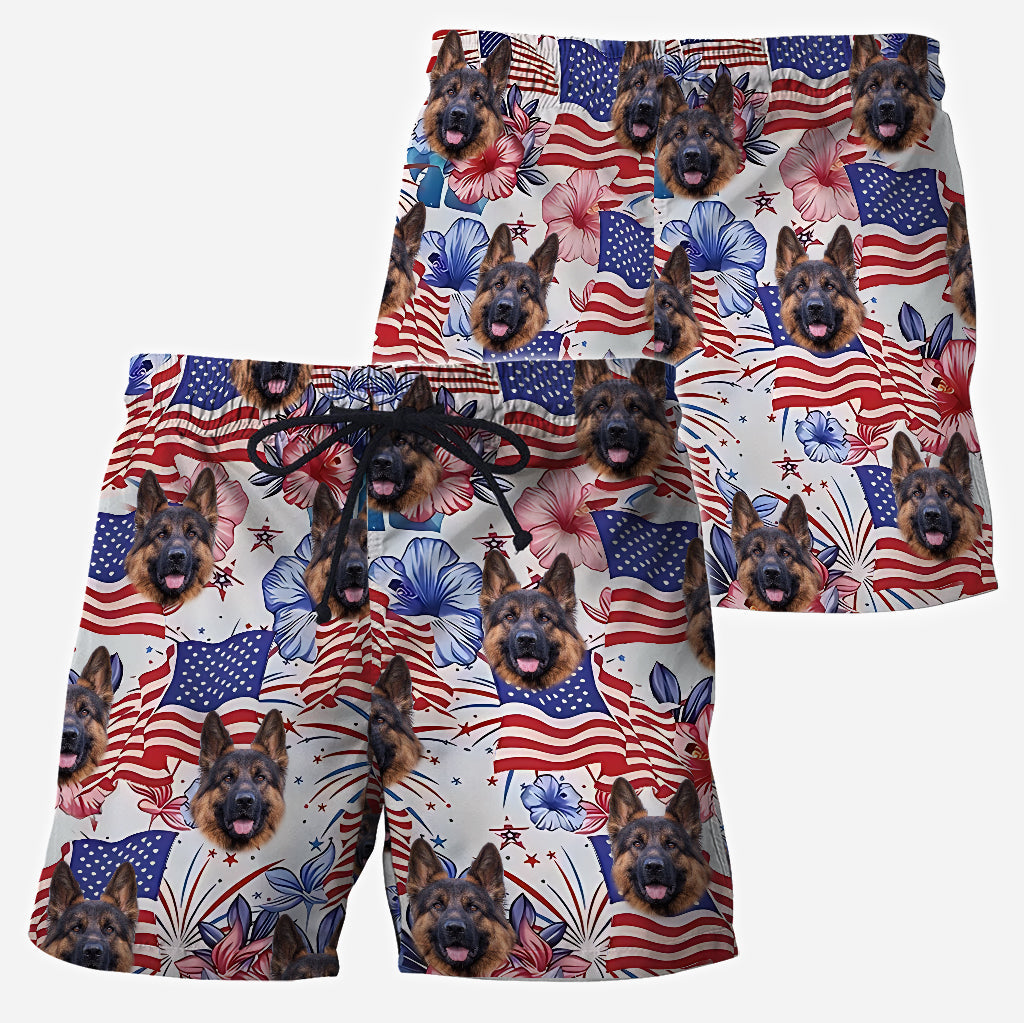 Patriotic Dog - Personalized Dog Hawaiian Shirt & Men Shorts