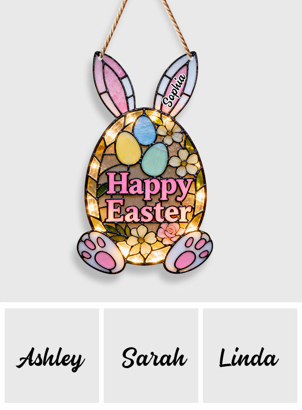 Dekoratives Türschild mit Osterhasenmotiv – Personalisiertes Acryl-Türschild mit LED-Beleuchtung für Ostern