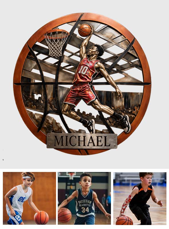 Personalisierte Metalltafel für Basketball - Individuelle 3D-gedruckte Metalltafel