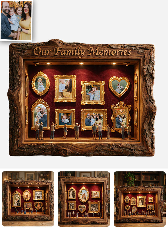 Unsere Erinnerungen - Personalisierte Familien Holzlicht Schattenbox