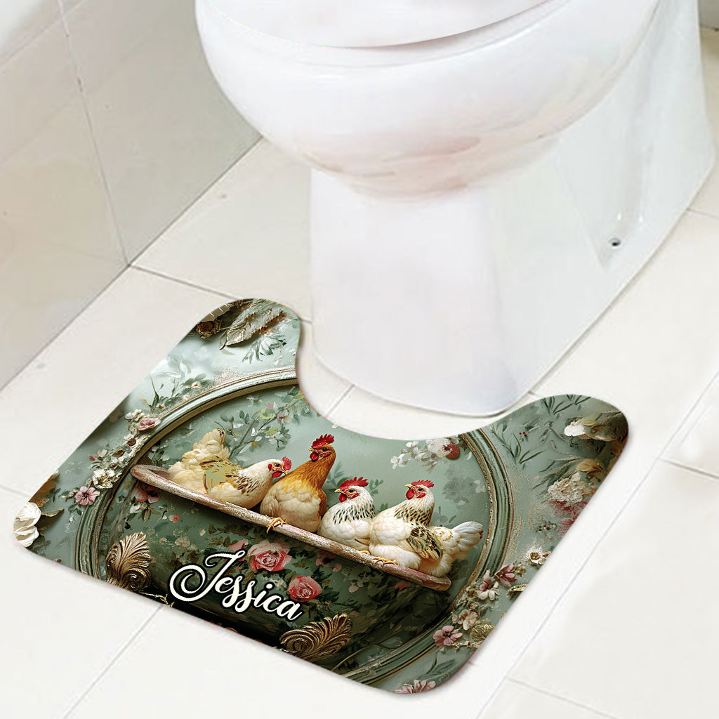 Floral Farm Animals - Personalized Farmer Bathroom Curtain & Mats Set