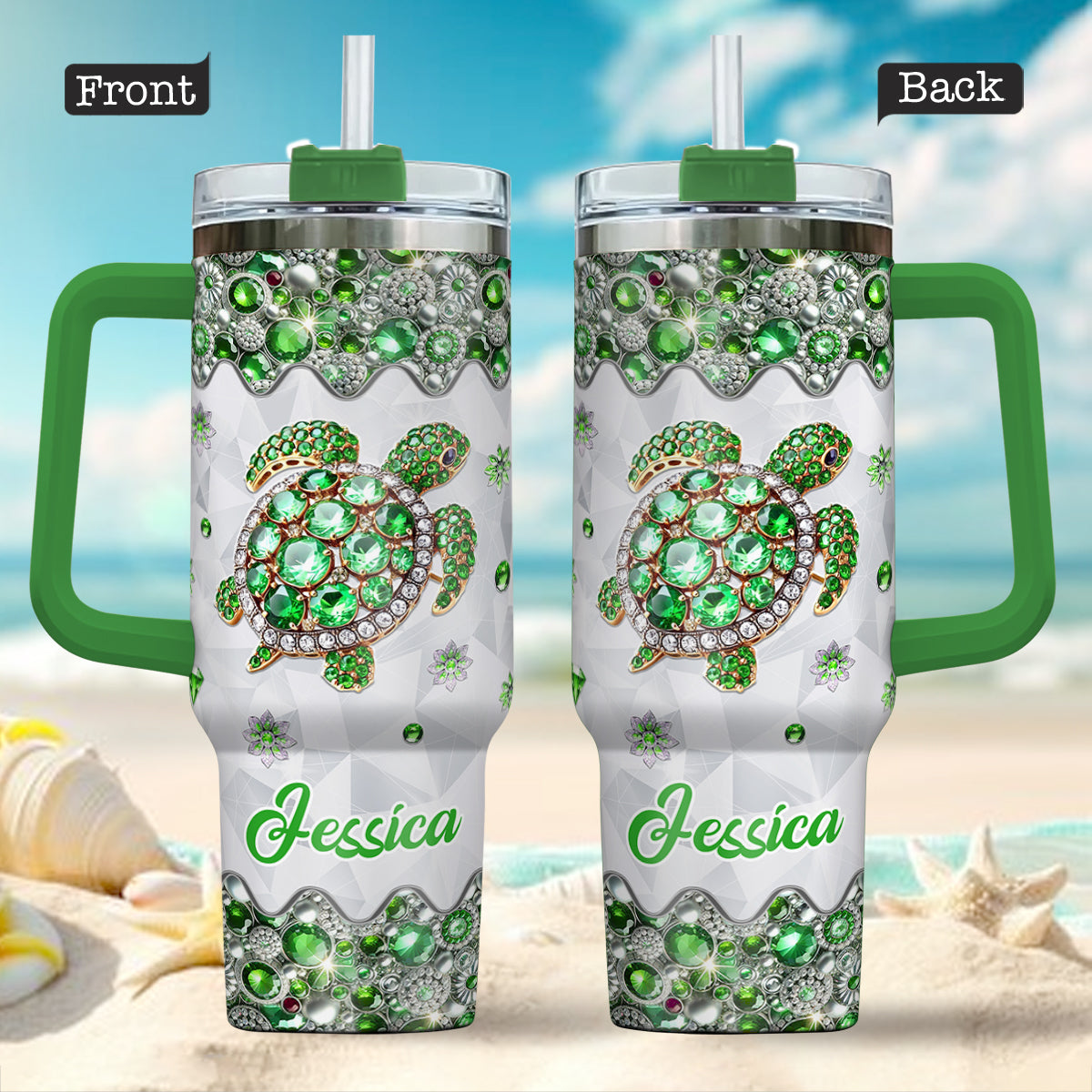 Love Turtles - Personalized Turtle Tumbler With Handle