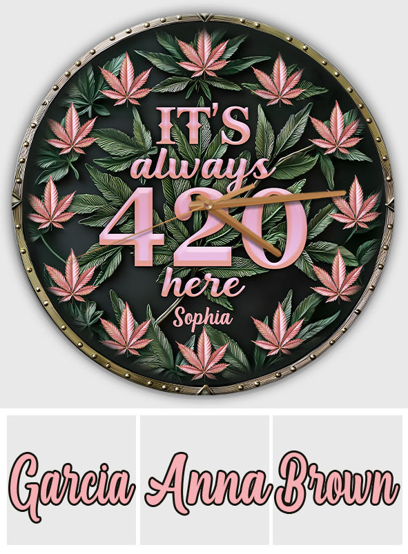 Ici, c'est toujours 420 ! – Horloge murale personnalisée sur le thème du cannabis