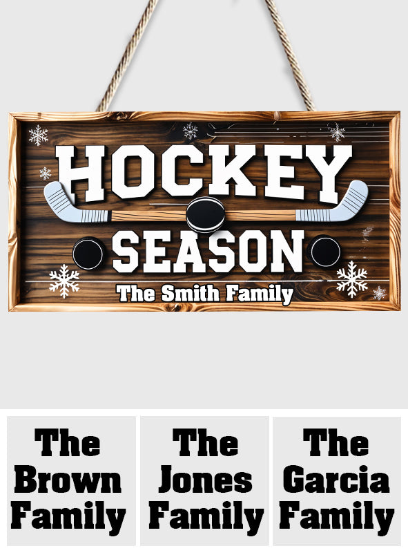 Saison de hockey - Panneau en bois personnalisé en forme de hockey