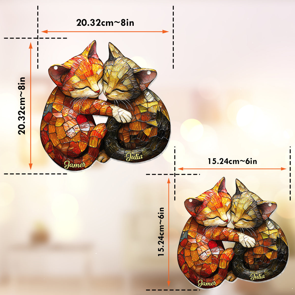 Cute Cat Couple - Personalized Cat Window Hanging Suncatcher Ornament