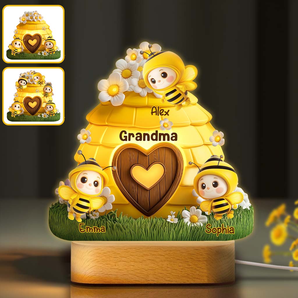 Reason To Bee Happy - Personalized Grandma Shaped Plaque Light Base