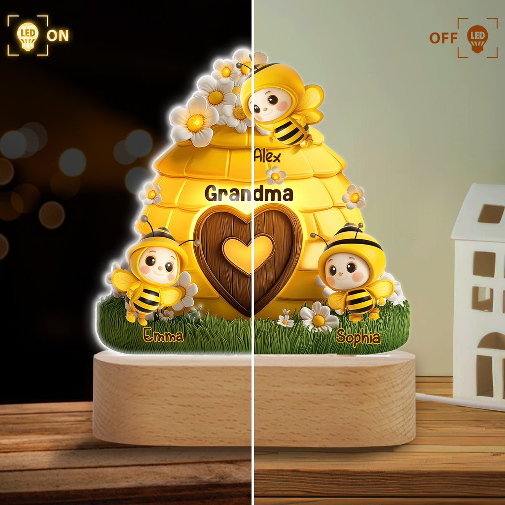Reason To Bee Happy - Personalized Grandma Shaped Plaque Light Base