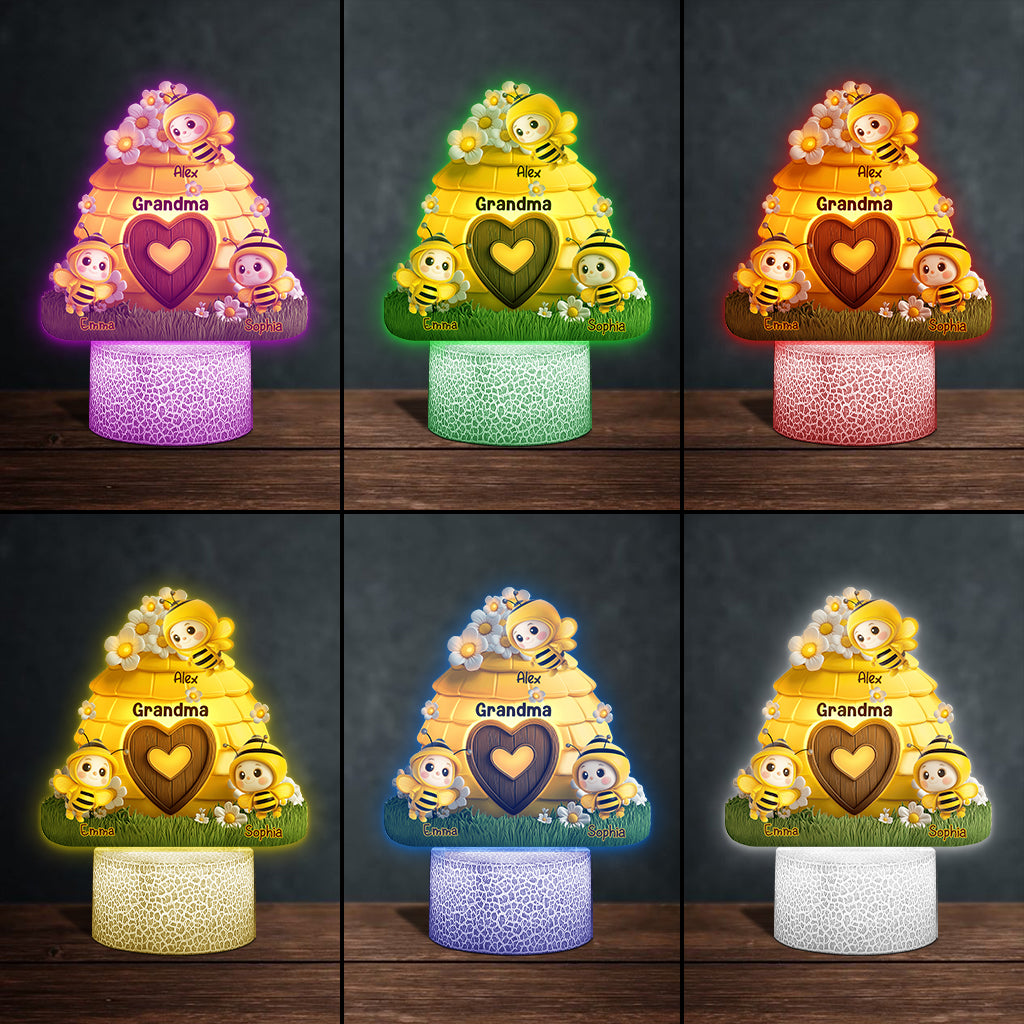 Reason To Bee Happy - Personalized Grandma Shaped Plaque Light Base