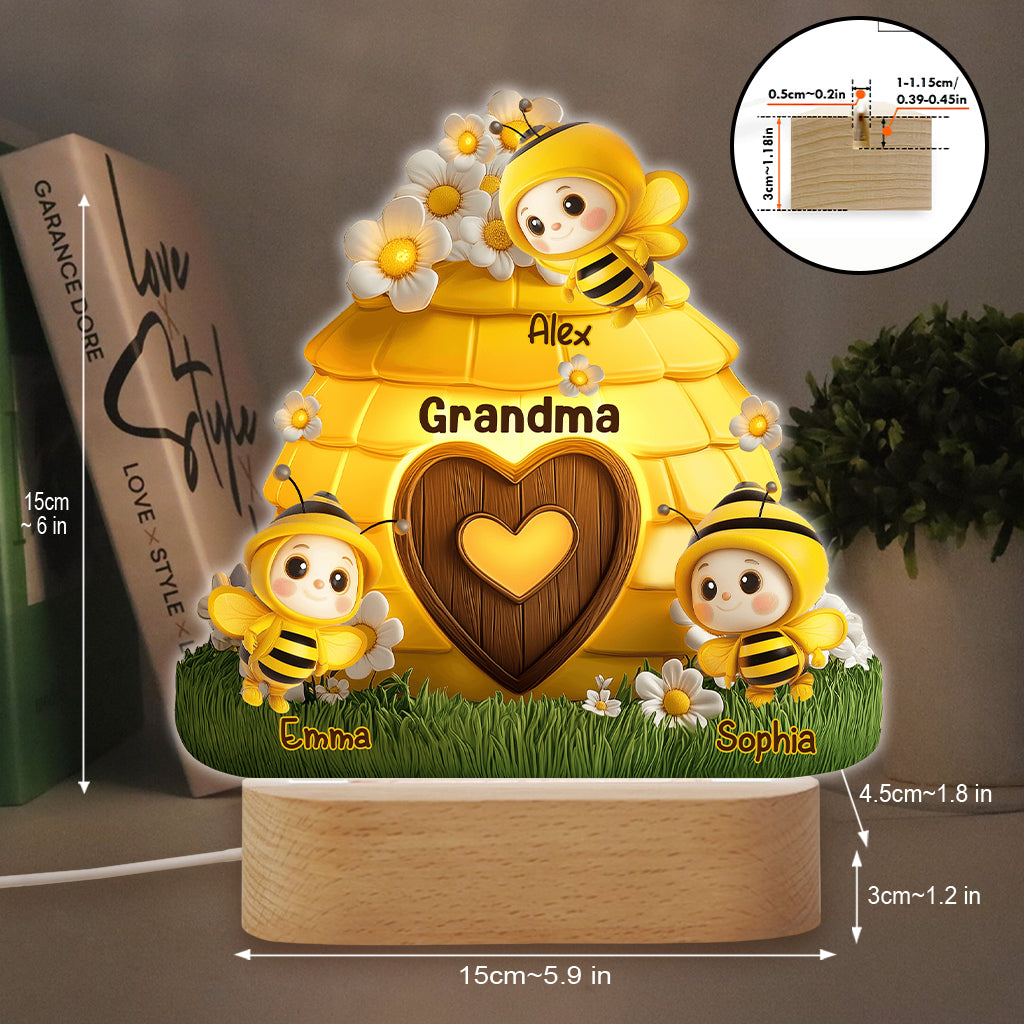 Reason To Bee Happy - Personalized Grandma Shaped Plaque Light Base