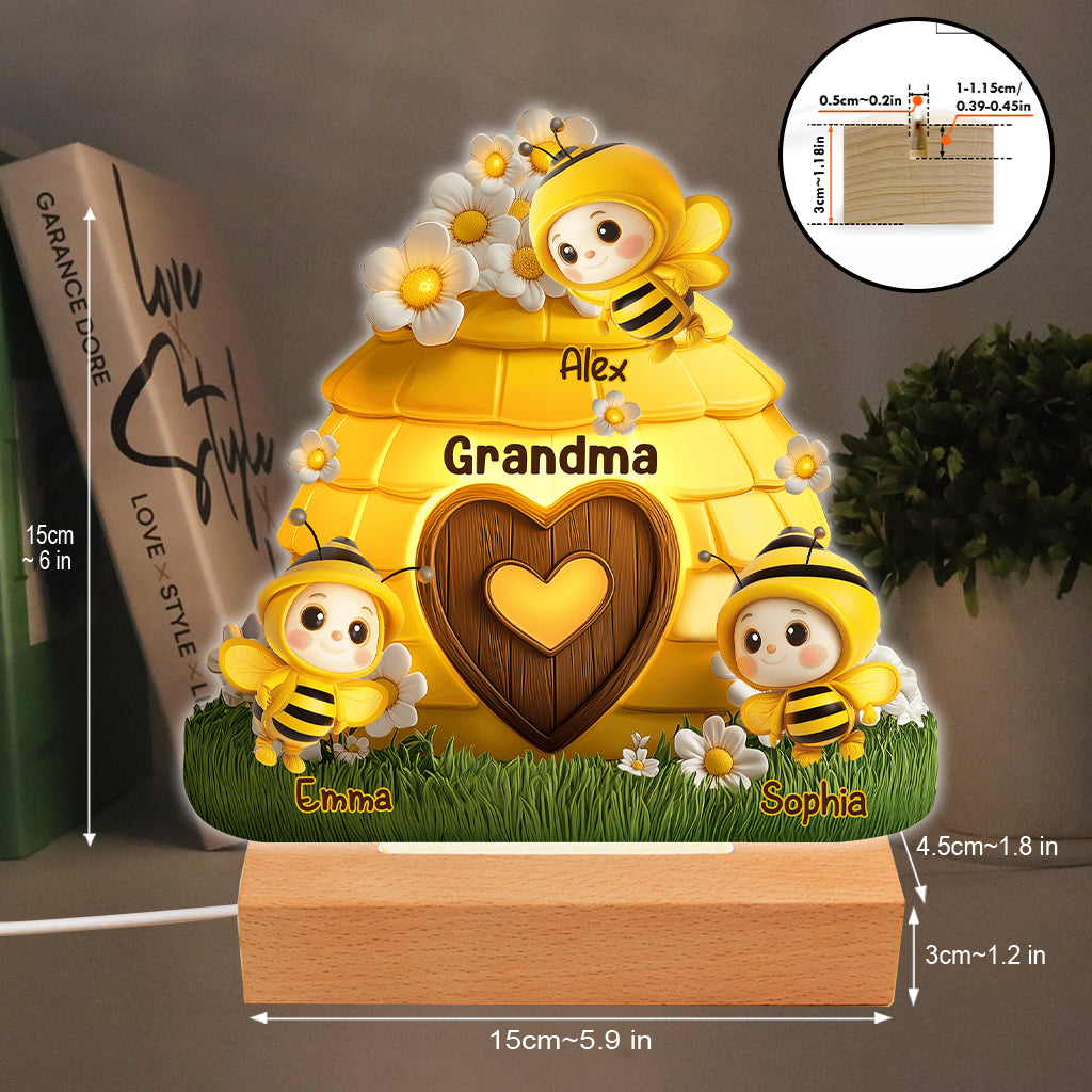 Reason To Bee Happy - Personalized Grandma Shaped Plaque Light Base