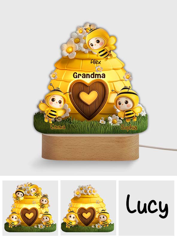 Reason To Bee Happy - Personalized Grandma Shaped Plaque Light Base