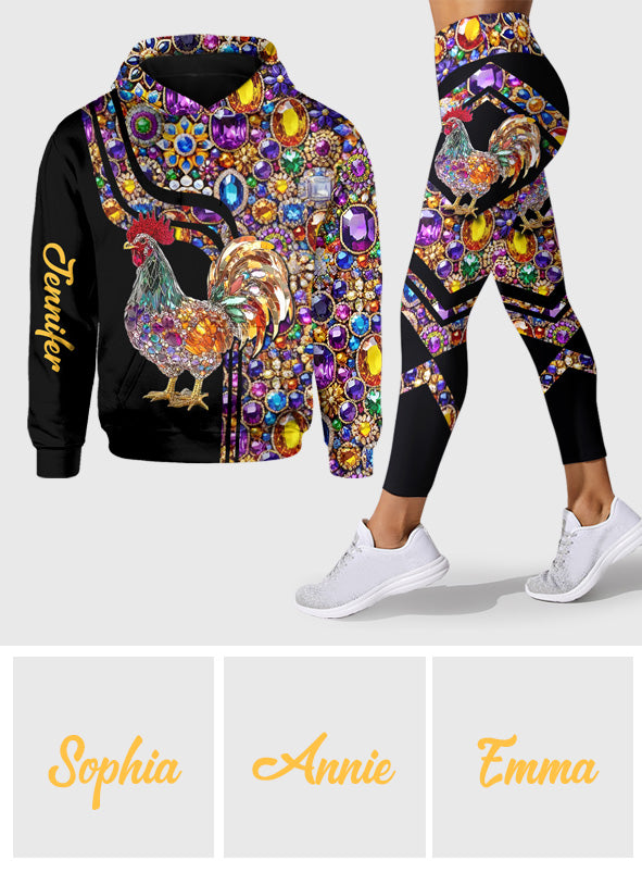 Glitzernder Hahn – Personalisierter Hühner-Hoodie und Leggings