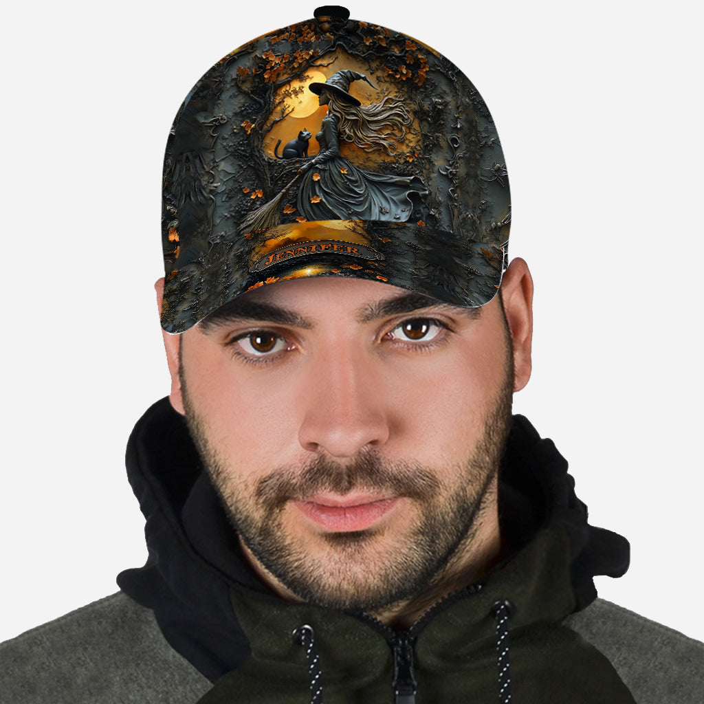 Beautiful Witch & Her Black Cat - Personalized Witch Classic Cap