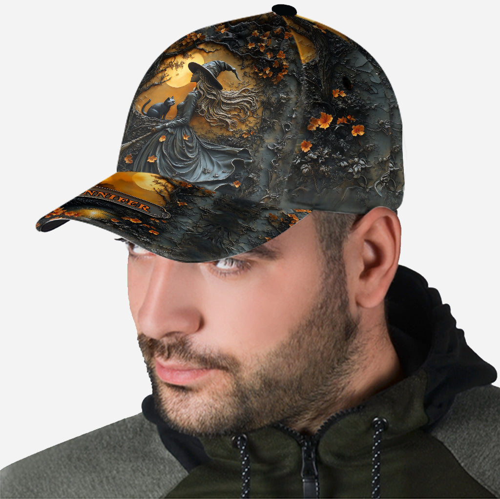 Beautiful Witch & Her Black Cat - Personalized Witch Classic Cap