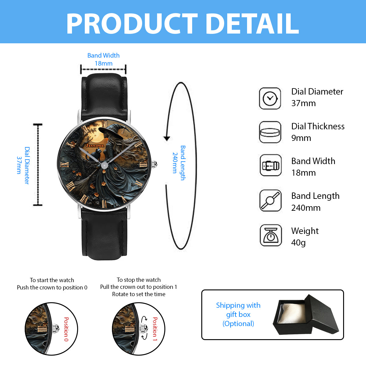 Beautiful Witch & Her Black Cat - Personalized Witch Hand Watch