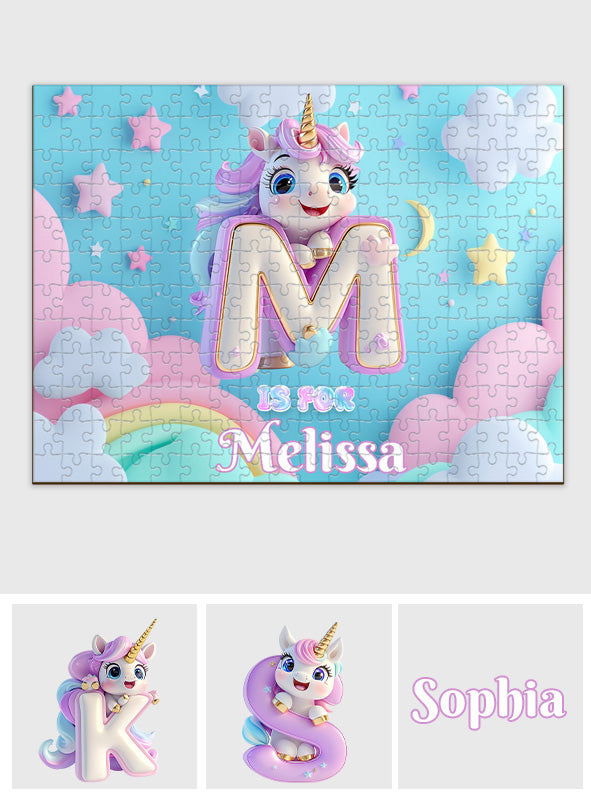 Lettre Licorne Mignonne - Puzzle Personnalisé pour Enfant