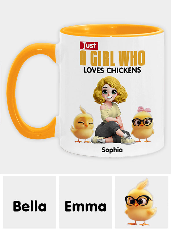 Einfach ein Mädchen, das Hühner liebt – personalisierte Tasse mit Hühnermotiv