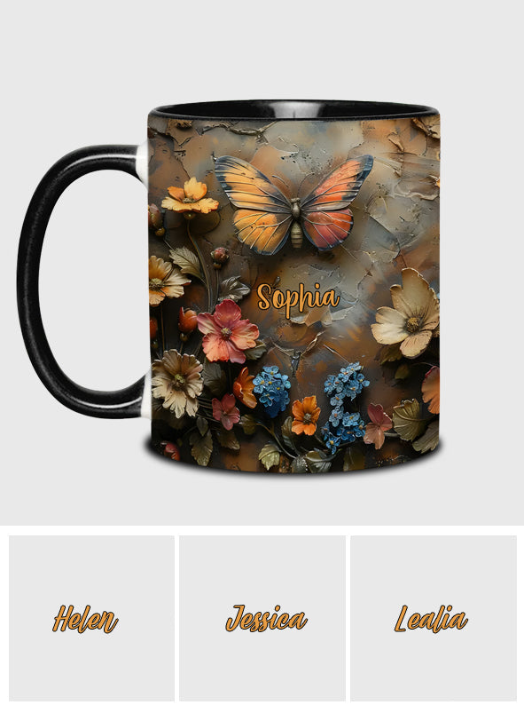 Schicke Rose & Schmetterling – Personalisierte Tasse mit Schmetterlingsmotiv