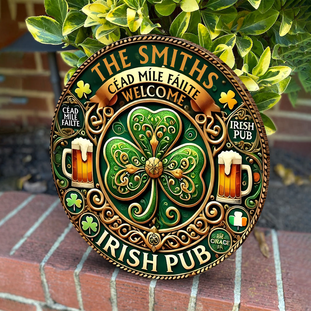 Irish Pub - Personalized Saint Patrick's Day Round Wood Sign