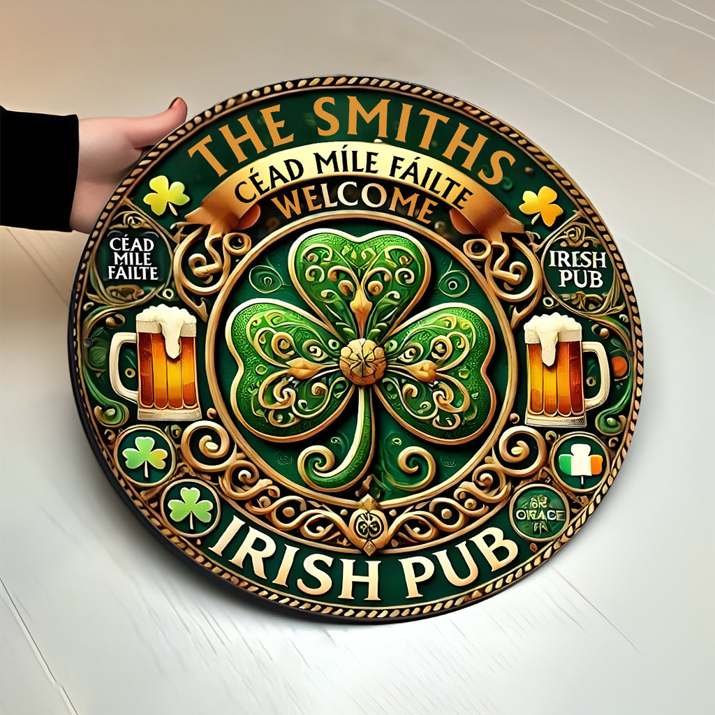 Irish Pub - Personalized Saint Patrick's Day Round Wood Sign
