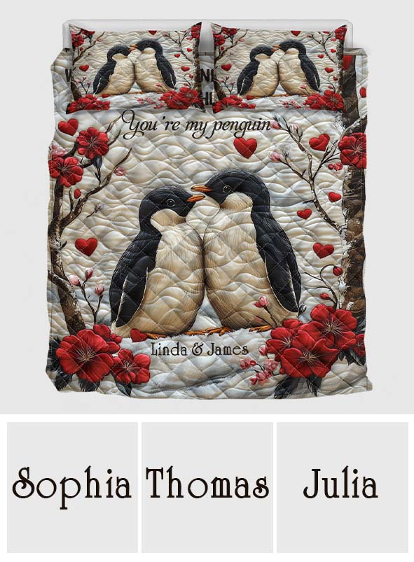 Tu es mon pingouin - Ensemble de courtepointes personnalisé pour couple